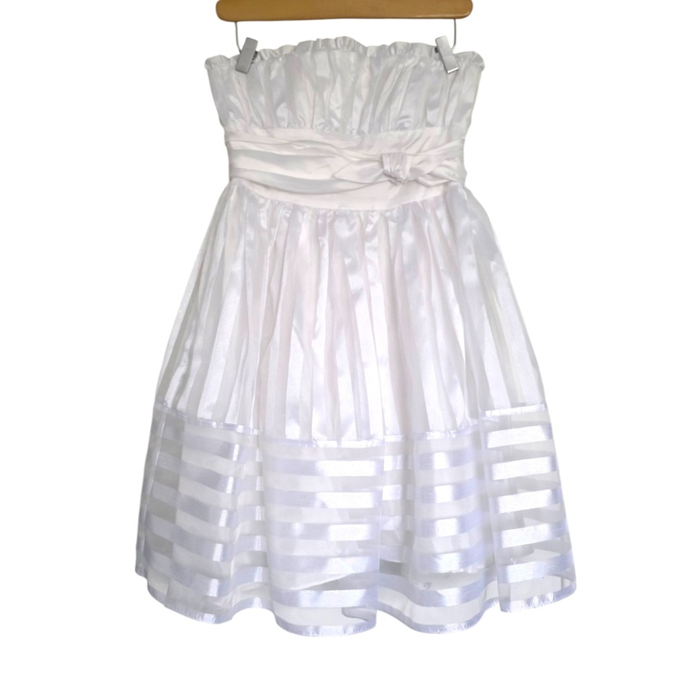 Y2K Betsey Johnson Evening 6 White Striped Organza‎ Strapless Formal Mini Dress